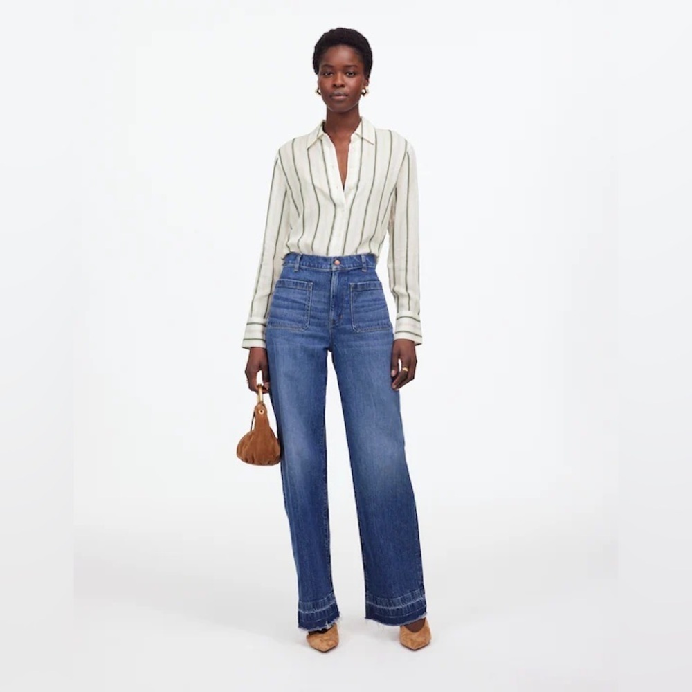 Madewell Women’s Signature Striped Oversize Button-Up Shirt size 12 boho preppy - Picture 3 of 15